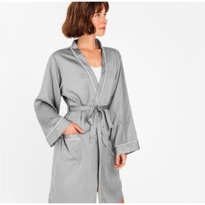 NWT Ettitude Women’s Robe Fog Gray Silky Sateen Bamboo‎ Size S Oversized